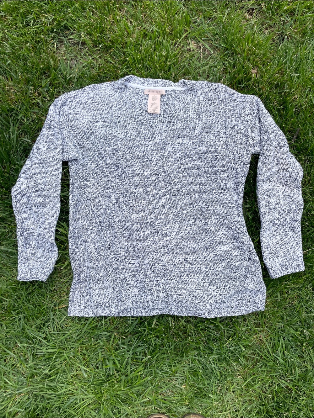 Philosophy Ivory Black Marled Knit Cotton Blend Sweater